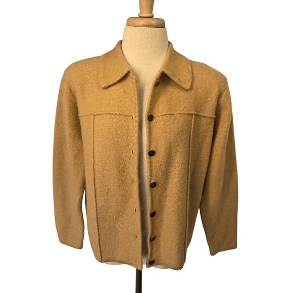 Karen Scott Petites Y2K Wool Knit Cardigan Women Sz PM Collared Metal Buttons - Picture 1 of 10